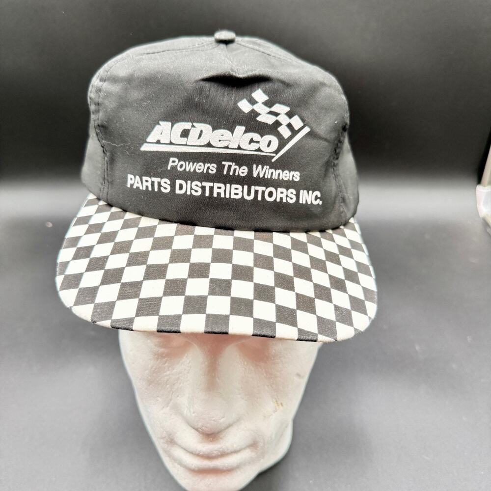 Vintage ACDelco Racing Snapback Hat Checkered Brim 90s Sportcap Promo Cap Auto